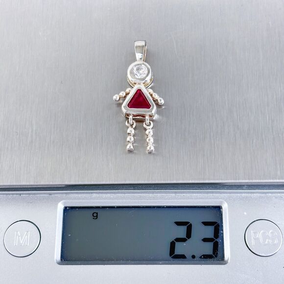 Vintage Sterling Silver 925 Ruby and Cubic Zirconia Girl Pendant - Picture 6 of 7